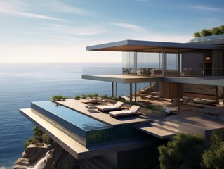 Fototapeta premium A sleek modern house situated on the edge of a cliff
