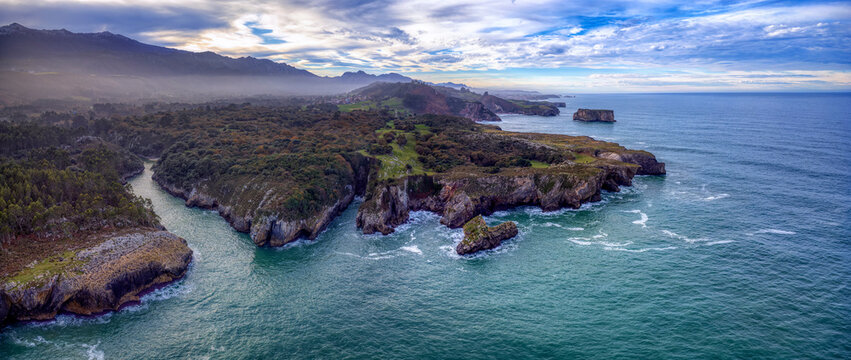 Coast with cliffs in Llanes, Asturias.  Puron river.
