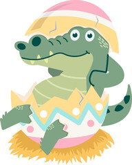 Cute crocodile in eggshell easter