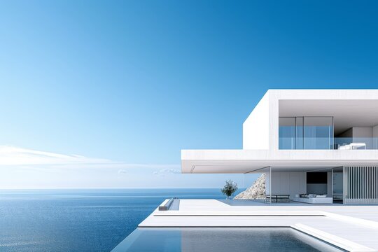A modern white house in panoramic view