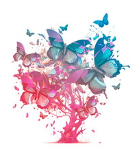 Butterfly Bloom Tree Artistry Pink Blue Charm