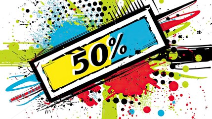 Explosive and colorful 50% off sale illustration