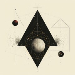 Abstract Geometric Cosmic Illustration with Planets and Stars - obrazy, fototapety, plakaty