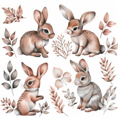 An adorable set of rabbit clipart