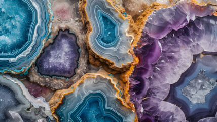 Obraz premium Geode rock texture, background and wallpaper. Neural network generated image. Not based on any actual scene or pattern.
