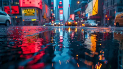 Foto op Plexiglas Rainy Reflections: Cityscapes Mirrored in Wet Urban Canvas  © Creative Valley