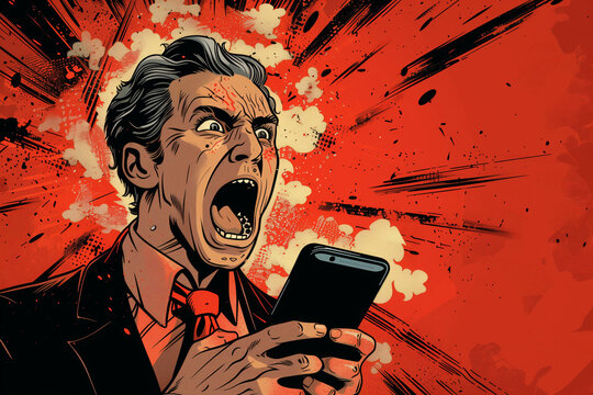 illustration of angry businessman texting