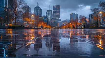 Foto op Plexiglas Urban Mirage: Capturing City Lights in Rain Reflections  © Creative Valley