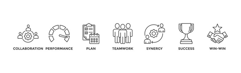 Partnership banner web icon vector illustration concept with icon of collaboration, performance, plan, teamwork, synergy, success and win-win solution