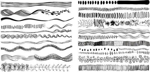 Outline sketched dividers vector illustration set - obrazy, fototapety, plakaty