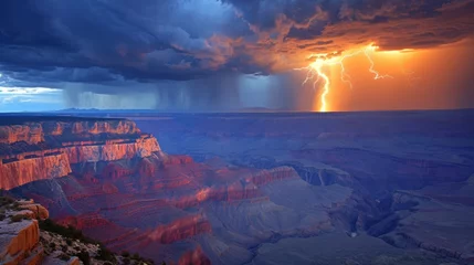 Crédence de cuisine en verre imprimé Arizona Lightning strike and heavy cloud at Grand Canyon.