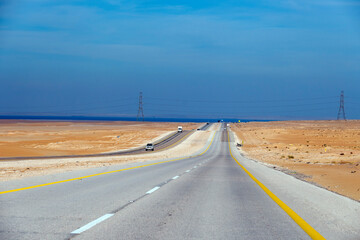 Signboard at the Saudi Arabian Desert to give distances of main city's to the travelers. Saudi...