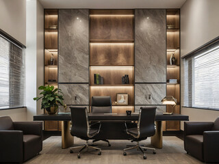 Executive office luxurious interiors designed with feature wall and decor elements,  AI Generated