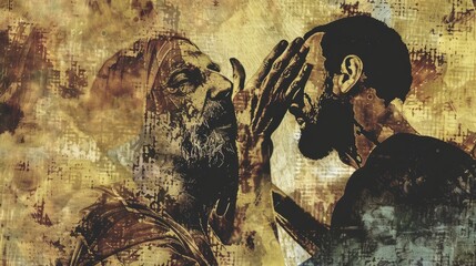 Blind Bartimaeus Receives Sight Jesus. Inspirational bible verse. Grunge - obrazy, fototapety, plakaty