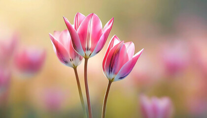 Wiosenne kwiaty, różowe Tulipany na jasnym tle. Tapeta, dekoracja. Generative AI