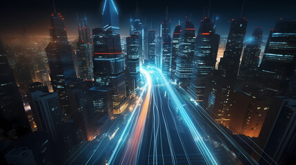 Obraz premium A bird's eye view of the bustling city at night