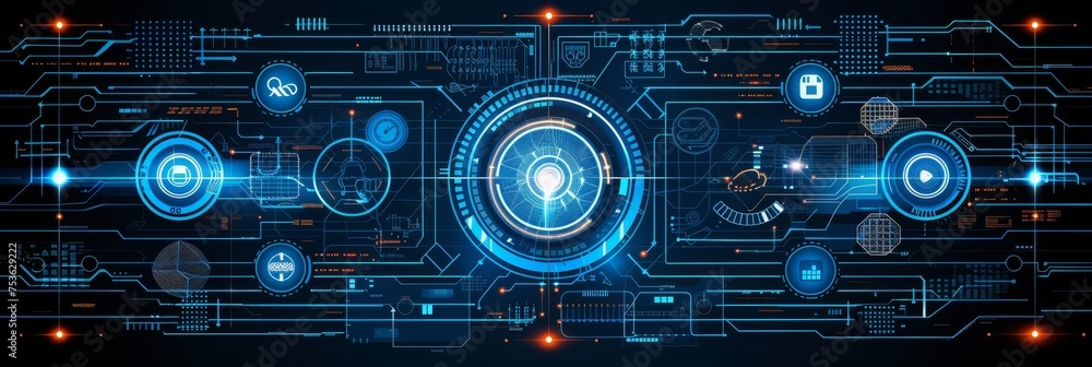 Poster futuristic 3d paper circle with circuit board on hi tech digital communication concept background