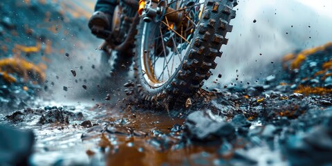 off-road motor home bike wheel, covered in mud