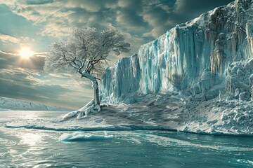 effects of climate change, such as a melting glacier or a flood - obrazy, fototapety, plakaty