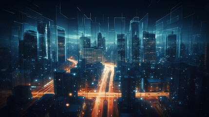 Fototapeta premium A bird's eye view of the bustling city at night