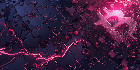 Cryptocurrency puzzle challenge digital space graphic design high-tech environment abstract view financial concept insights