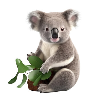 cute koala looking isolated on white.