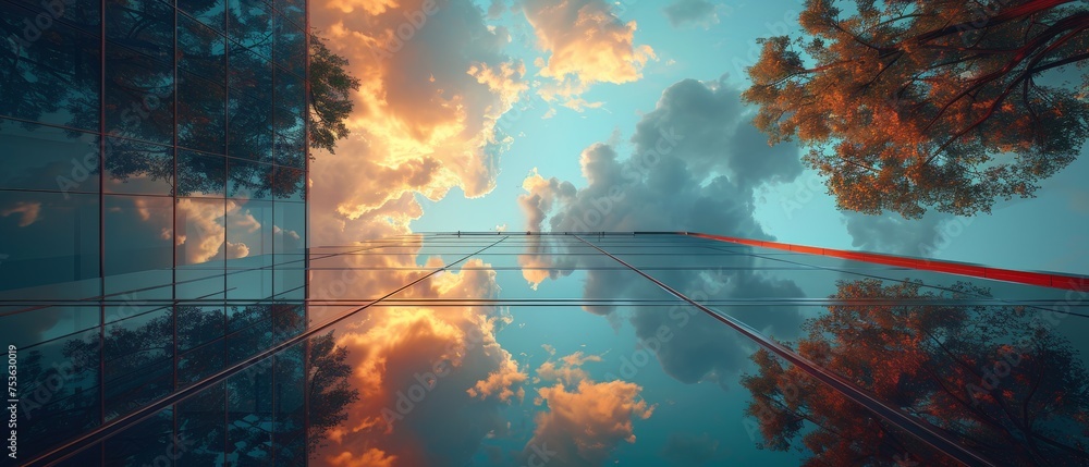 Leinwandbilder three-dimensional rendering of futuristic architecture, a skyscraper office building with cloud refl