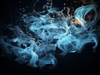 Swirling tendrils of icy blue fire dancing in inky darkness