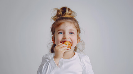 Girl eating a chicken nugget