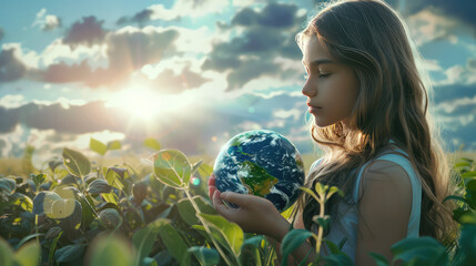Girl holding the world in her hands, symbolic