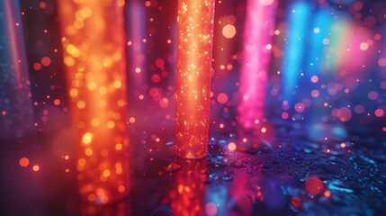 Color neon streaks of light glow sticks at a night celebration and rave.