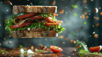 Action shot of a club sandwich