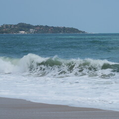 The Bay of Lamai, Ko Samui, Thailand, Asia at the end of January 2024 with lots of waves and swimming is prohibited