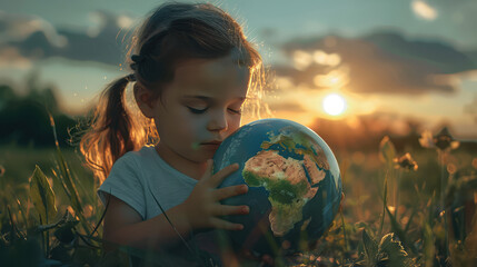 Girl holding the world in her hands, symbolic