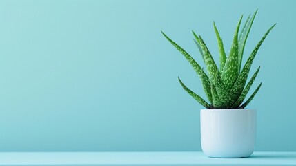 Aloe vera plant growing in a pot. - obrazy, fototapety, plakaty