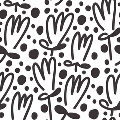 Black and white seamless pattern with flowers.  Vector