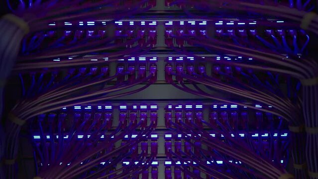 Modern Internet Network Switch With Plugged Ethernet Cables