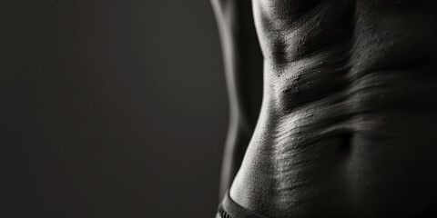 Naklejka premium Sagging abdominal skin after weight loss. Close-up of abdomen with Fat folds, banner for plastic surgery clinic, skin tightening.