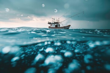  fishing boat floating at the sea