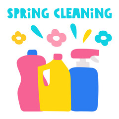 Spring cleaning. Hand drawn illustration on white background.