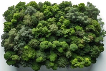 Aerial view of green dense forest. Top view of a dense forest.