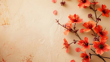 Banner with orange flowers. Light background.