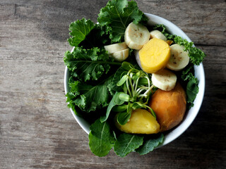 colorful vegetable salad on wood table healthy food clean organic fresh