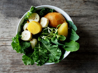 colorful vegetable salad on wood table healthy food clean organic fresh