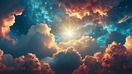 Fototapeta na wymiar Cosmic Light Burst in Colorful Cloudscape
