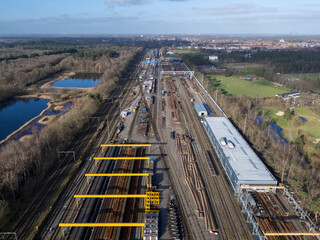 Railway Rhythms: Aerial View of Shunting Yard in Bussum, Netherlands