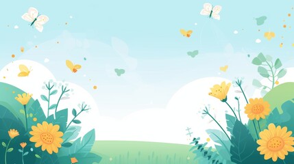 Seasonal allergy vector illustration clip art. Spring field with flowers and pollen. - obrazy, fototapety, plakaty