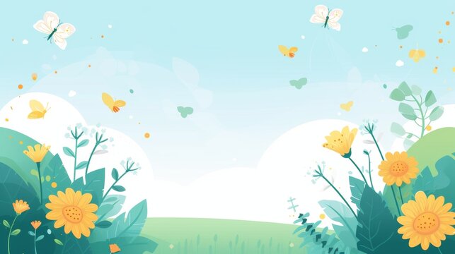 Seasonal allergy vector illustration clip art. Spring field with flowers and pollen.