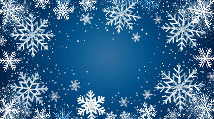 Naklejka na ściany i meble Blue christmas winter background with white snowflakes vector illustration with free copy space