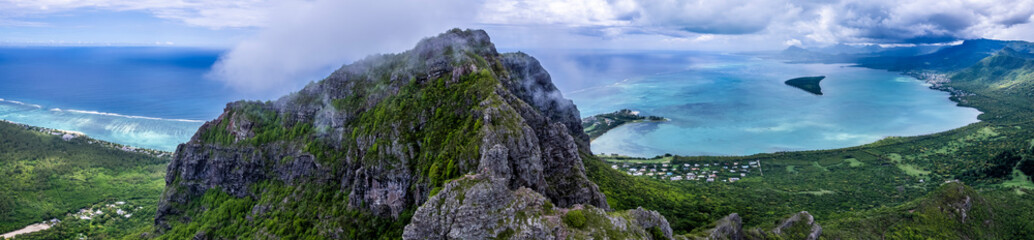 Aerialview Le Morne Brabant Mountain - Mauritius. Shot from drone.